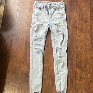 American Eagle Outfitters Light Gray Distressed Skinny Jeans